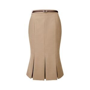 Skirt with Belt Below Knee Length Fishtail Skirt Brown